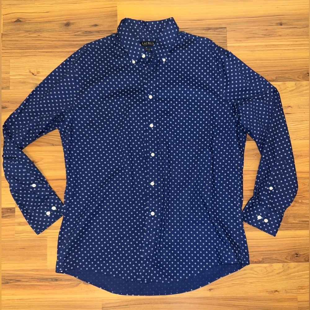Lauren Ralph Lauren Navy Polka Dot Shirt Men's XL Preppy Coastal Office